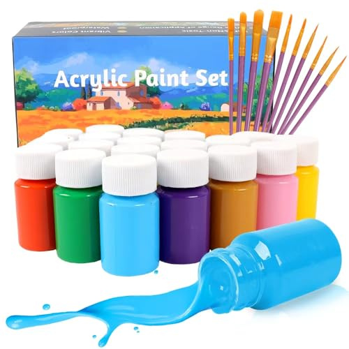 Fmtasx 24er Acrylfarben Set - 24 x 25 ml Acrylfarbe in Künstlerqualität, lebendige Farben, wasserfest, perfekt für Leinwand, Holz, Keramik, Stoff, Modellbau, Kinder & Erwachsene