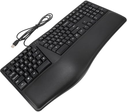 ZASCHMOY Ergonomische Geteilte Tastatur mit Palmruhe - Ruhiger USB 2.0 Kabelgebundener Tastatur für Laptop - 110 Tasten, 1,5 M Kabel Verbesserung des Komforts und Effizienz