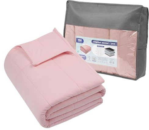 Harbour Housewares Couverture Lestée avec Sac de Rangement - 125 x 180cm - 6kg - Rose - 1x Lourd Adulte Coton Lit Couverture Jet avec des Perles de Verre | Construction à 7 Couches | Anxiété Thérapie