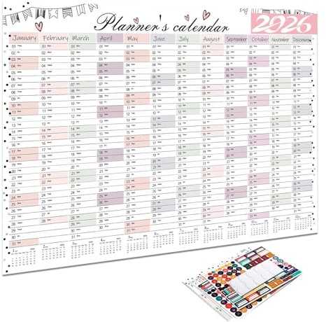 Monatskalender 2026-2026 Großer Planer Auf Papier | Jahreskalender Wandposter | Für Büro Wohnzimmer Klassenzimmer Schlafsaal Labor Kabine Geburtstag Lehrer Familie