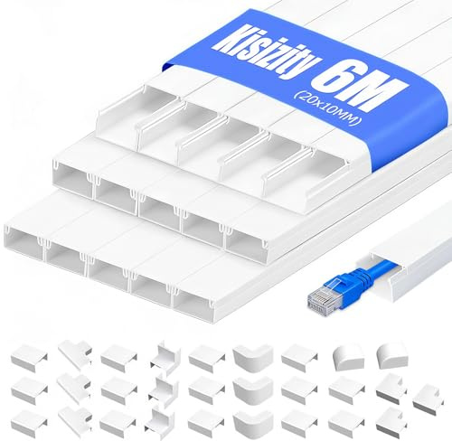 6m Kabelkanal Weiß Selbstklebend, 15 Stück L40cm x W20mm x H10mm PVC Kabelschacht Weiss zum Verstecken von Kabel, Kabelleiste für die Wand, Schnelle Verklebung, kein Bohren erforderlich