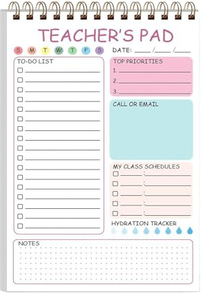 Lehrer-Notizblock, 50 Blatt, Lehrer-Aufgabenliste, Notizblock, 14 x 21 cm, niedlicher Notiz-Organizer mit Doppelspulenbindung, Tagesplaner für Klassenzimmer, Grundschule und Schulunterrichtsplanung