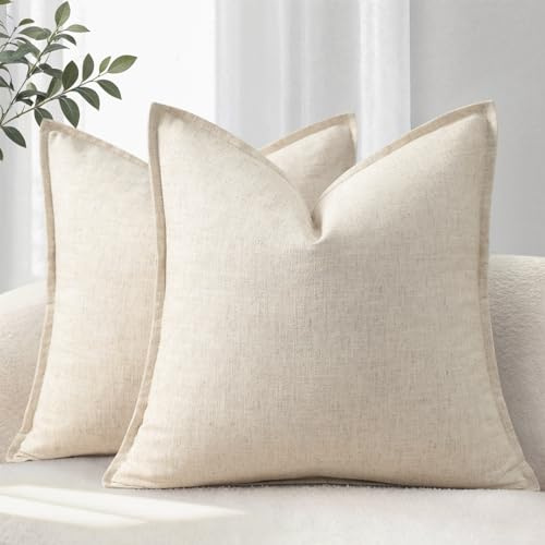 YCOLL Fodera per Cuscino 60x60 Set da 2 Confortevole e Morbido Tessuto Lino Naturale Fodere Cuscini Tinta Unita Cuscino per Divano Moderne Fodere Cuscini Decorativi per Divano Beige
