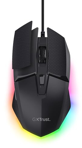 GXTrust Felox+ Programmierbare Gaming Maus mit Grip Pads, Schwarz | 10000 DPI, USB Kabel 180 cm, Mehrfarbige LED Beleuchtung, 6 Tasten, PC Maus mit Integrierte Software für Computer Laptop