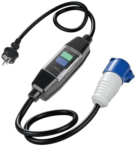 Adapterkabel 300 cm Schuko auf CEE mit Fehlerstromschutzschalter CEE | Stecker Verlängerungskabel IP44/IP55, 3x2.5mm² H07RN-F Neoprenkabel, Strom Adapter Campingstecker Adapter Set für Camping