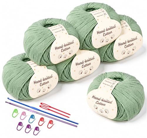ilauke Baumwolle zum Häkeln 6 x 50g Mattgrün Babywolle zum Stricken Weich