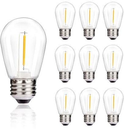 Leadleds S14 1W Outdoor LED Bulbs, E27 Edison Screw Light Bulbs 230V | Warm White 2700K, Non-dimmable, Outdoor String Lights Mains Powered Replacement Bulbs, 10 Pack