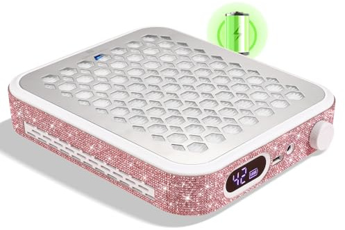 Aspirador De Polvo De Uñas Recargable 800pa, Extractor Inalámbrico Profesional con Motor Brushless, Ventilador Potente para Manicura Gel Y Acrílico Pink-Rhinestone