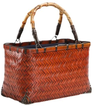 Elegabrillia Woven Tote Bag Damen Handtasche Bambus Korbtasche Vintage mit Leinenbeutel Und Praktischem Kordelzug für Reisen Büro Wohnzimmer Schlafzimmer, Style D