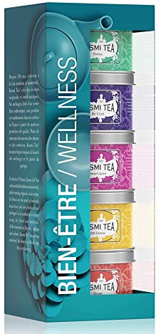 KUSMI TEA - Cofanetto Tea Time di 5 Miniature - Assortimento di Tè Aromatizzati - Tè Neri, Earl Grey, Tè Verde e Miscela Esotica AquaExotica - Scatole da Tè in Metallo 5x25 g