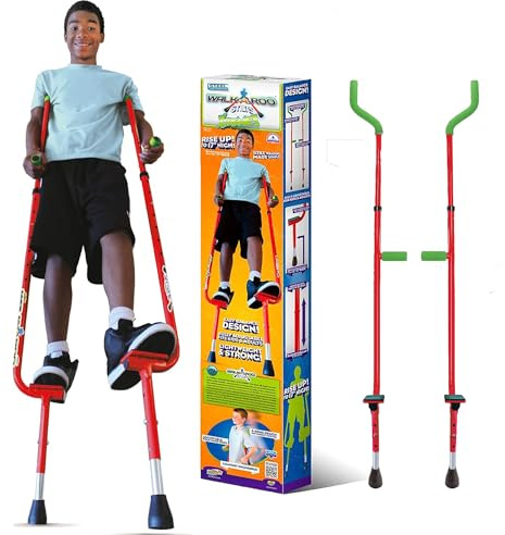 Geospace Adjustable Walkaroo Xtreme Steel Stilts for Kids - Indoor/Outdoor Play, Exercise, Steel Stilts for Adults- Up to 250 lbs, Height Adjustable Walking Stilts, Kids Stilts - Red