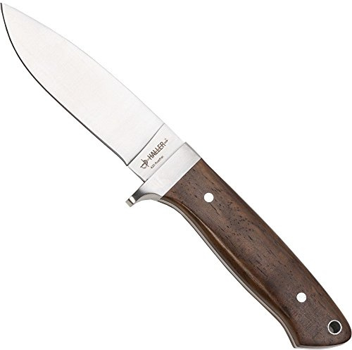 Budoten Haller 83257 Holzgriff Lederscheide Silber Messer, 95 mm Klinge, 210 mm Gesamtlänge, Edelstahl, Ebenholz