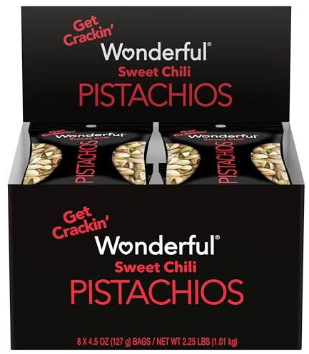 Wonderful Pistachios In Shell, Sweet Chili Flavored Nuts, 4.5 Ounce Bag (Pack of 8), Protein Snacks, Office Snacks, Healthy Snacks for Adults