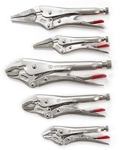 Crescent CLP5SETN set med 5 delar, 125 mm/175 mm/250 mm griptång med böjda käkar och 150 mm/225 mm griptång långmun med trådskärare