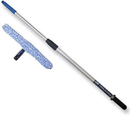 Kombi – Set Teleskopstange + Fenstereinwascher (45 cm) von LEWI | optimal für große Fenster + Teleskop-Stange für höher gelegene Stellen | inkl. Gratisprobe Glasreiniger