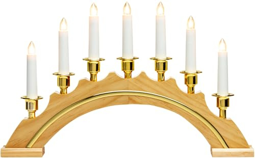 SIKORA LB64 klassisch eleganter Holz Lichterbogen/Schwibbogen mit 7 elektrischen Kerzen, Farbe:Natur