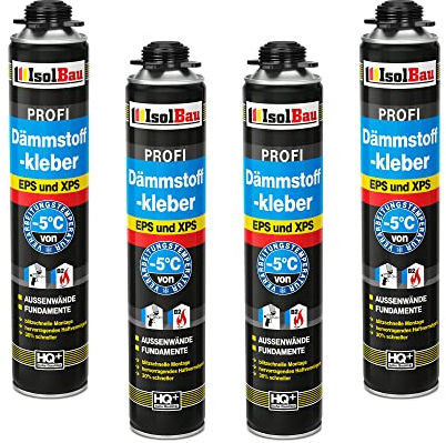 Isolbau Lot de 4 tubes de colle isolante B2 - 750 ml - Pour panneaux EPS et XPS - Mousse adhésive en polyuréthane 1K pour fixation et isolation