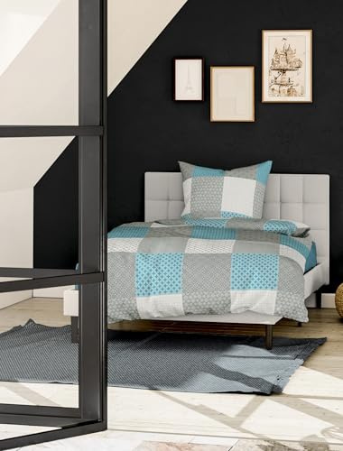 Bierbaum 6277 14 - Juego de Ropa de Cama (Franela Fina, Fabricado en Alemania, 14 Piezas, 200 x 200 cm y 2 Fundas de 80 x 80 cm), Color Turquesa