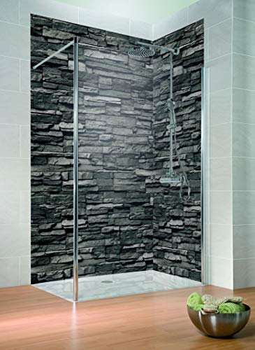 Schulte lot 2 panneaux muraux 100 x h.210 cm + 3 profilés (2x finition, 1x angle intérieur), revêtement salle de bain, épaisseur 3 mm, parement ardoise, livré avec adhésif double face