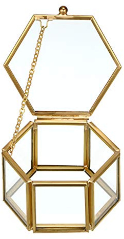 Hipiwe Vintage-Schmuckschatulle aus Glas – Goldene geometrische Schmuck-Display-Organizer, Andenken-Box, dekorative Box für Zuhause, zur Aufbewahrung von Schmuckstücken, Ringen, Ohrringen (klein) | Aufbewahrungsbox für Erinnerungsstücke, dekorative Box für Schmuckstücke, Ringe, Ohrringe, Truhe (klein)