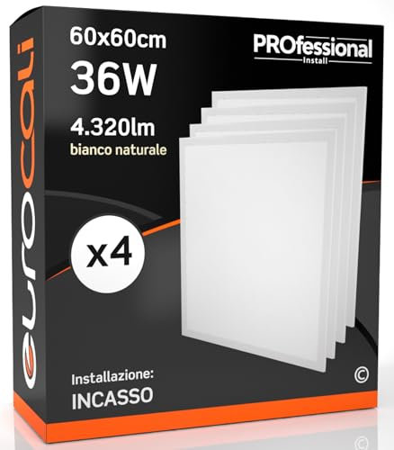 4x Pannelli LED 36W 60x60cm 4320 lumen - Luce Bianco Naturale 4000K - Fascio Luminoso 110° Eurocali