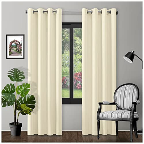 GC GAVENO CAVAILIA Blackout Eyelet Ring Top Curtains Pair | Fully Lined Thermal Insulated Drapes - 90X90 Inch, Cream | Elegant Room Darkening Window Treatment For Bedrooms, Living Rooms & Patio Doors