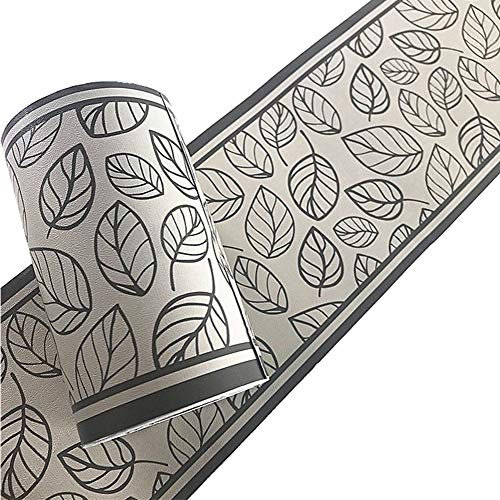 Simplemuji D Gray Leaves PVC Self Adhesive Wallpaper Border Peel and Stick Wall Borders for Bathroom Bedroom Living Room Home Decor Wall Stickers 10cm by 10meters