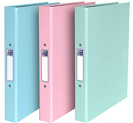 Oxford A4 Ring Binders, Pastels, Laminated Paper on Board, Pink, Lilac & Mint, 40mm Folders (Pack of 3)