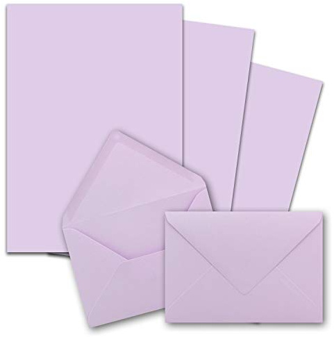 25x Briefpapier-Sets DIN A4 mit C6 Briefumschlägen, Nassklebung - Flieder - mattes Schreibpapier mit Kuverts - FarbenFroh by GUSTAV NEUSER