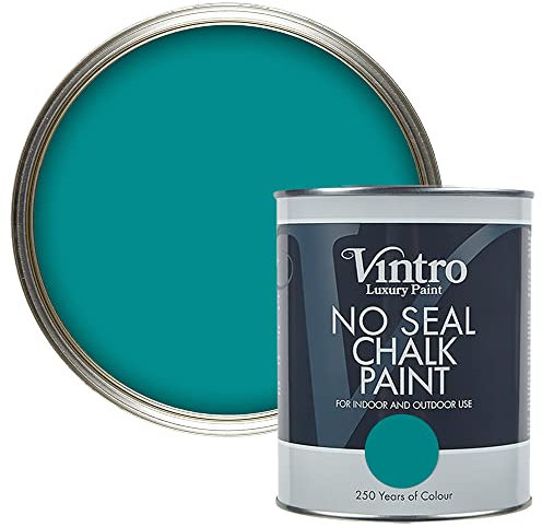 Vintro | No Seal Chalk Paint | Teal | Interior & Exterior Use | Furniture | Walls | Wood | Metal | 1 Litre (Teal)
