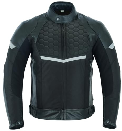 Texpeed Chaqueta de moto de cuero hombre - Traje de moto de carreras impermeable con protección CE (EN 1621-1) para motociclistas - Negro - 3XL