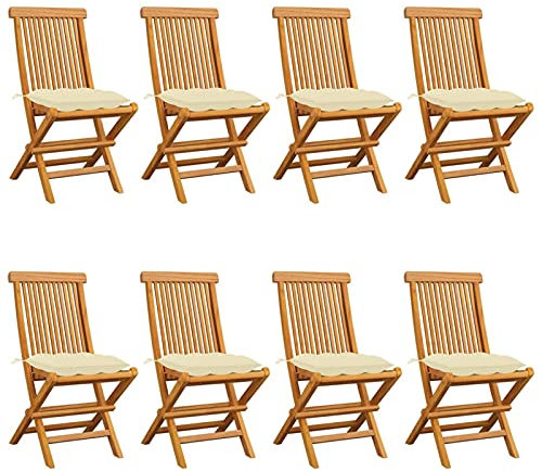 Tidyard 8X Klappbar Gartenstuhl mit Kissen Klappstuhl Holzstuhl Hochlehner Stuhl Gartenmöbel Massivholz Teak