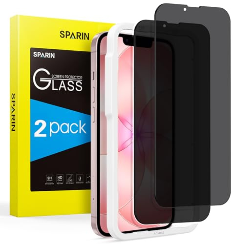SPARIN Sichtschutz für iPhone 17e/16e und iPhone 14/13/13 Pro, 2 Stück | 9H Härte Glas Folie Anti-Spy Sichtschutzfolie, mit Rahmen-Installationshilfe, 6,1 Zoll