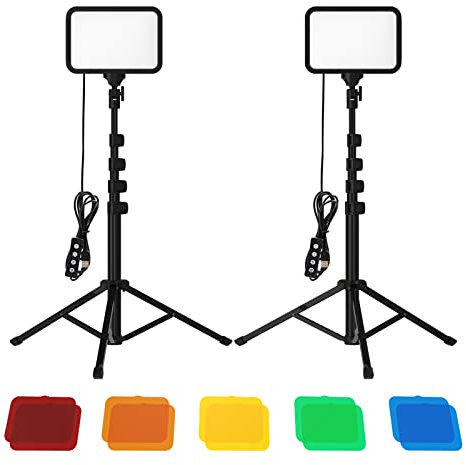 Confezione da 2 luci LED video con treppiede, luce LED con 5 filtri, pannello LED USB per accessori/oggetti di scena fotografici