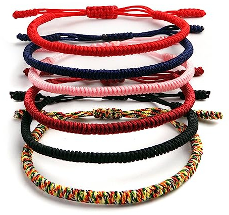 6 Pièces Bracelet Bouddhiste set Pour Femmes Hommes,Bracelet Tibétain Porte-Bonheur Bracelets D'amitié pour Homme Femme,Coloré Tressé Réglable Bracelet en Tissu String