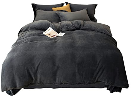 Ergocar Set Biancheria da Letto 4 Pezzi, Morbida Flanella Biancheria da Letto, Copripiumino con Cerniera, Biancheria da letto 180x200 cm e 2 Federe 48x74 cm, Semplice Stile(Lenzuolo)