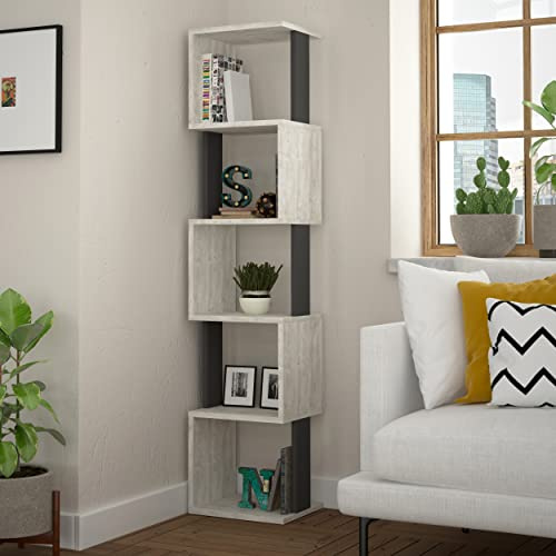 HOCUS PICUS 5 Tier Cube Bookcase, Ancient White, Anthracite