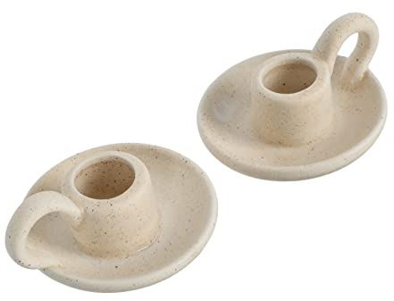 SHOWERORO Keramik Kerzenhalter Nordic Stil Becherförmiger Kerzenständer Für Schreibtisch Und Wohnraum Dekoration 2 Stück Cremefarben
