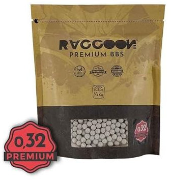 Bolsa Bolas Airsoft 0,32 Gramos biodegradables 1/2 Kilo 1563 Bolas Raccoon Premium