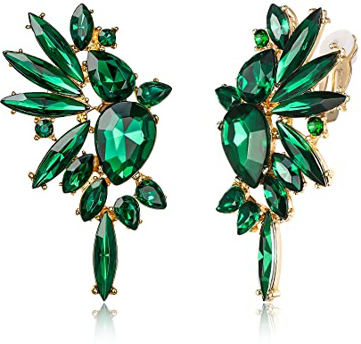 EVER FAITH Flügel Kristall Ohrclips Mode Statement Ohrringe Art Deco bunte Marquise Tropfen Braut baumeln Clip-on für Damen
