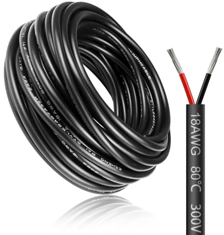 10 Meter 18AWG 2x0,75mm² Elektrischer Draht, 2 Adrig Kabel 5V/12V/24V Stromkabel Verzinntes Kupferkabel，Flexibel und Weich Niedrige Impedanz Hohe Temperaturbeständigkeit Verlängerungskabel