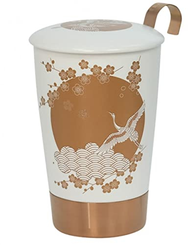 Eigenart Teaeve Komorebi coconut doppelwandiger Becher aus Porzellan mit Deckel und Edelstahlsieb, BPA frei, 350ml, 80059-C