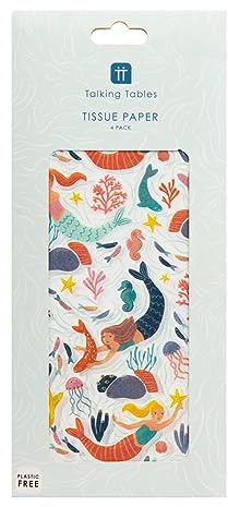 Talking Tables Mermaid Themed Wrapping Tissue Paper for Gifts, Recyclable Sheets for Eco-Friendly Kids Birthday Party Tableware Decorations Under The Sea or Baby Shower | 4 Pack