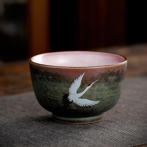 DYETEE Taza de té de Porcelana y cerámica con grulla, Juego de té de Kung Fu, Taza de gres, Cambio de Horno, Taza de té con Fragancia con Olor Vintage