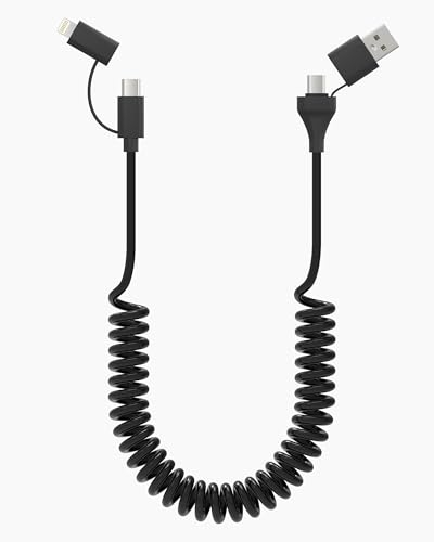Cavo a Spirale USB C e Lightning 2 in 1 Ricarica Rapida e Trasferimento Dati 60W CarPlay e Android Auto Cavo Caricabatterie Multiplo per Phone 15/14/ 13/12/ 11/ Pro Max Android iPad Laptop