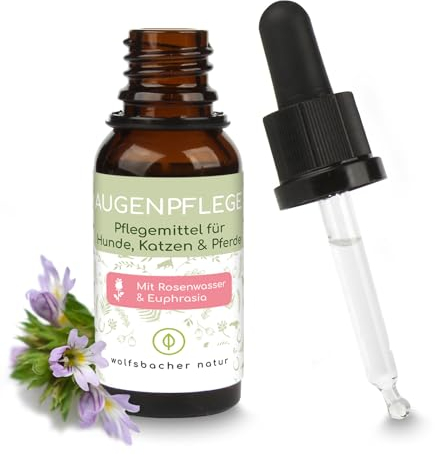 Wolfsbacher Natur Natürlicher Tränenfleckenentferner für Hunde und Katzen | Augenpflege Tropfen für milde Pflege bei Tränenflecken und Verfärbungen – Mit Euphrasia, Augentrost und Rosenwasser