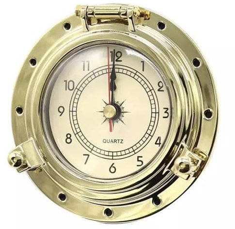 SyLabY Vintage Handmade Roman Brass Quartz Clock/Hygrometer/Barometer for Weather Station Vintage Auto Yacht Ship Boat Marine Accessories Gauge Decorations Home Decor (Clock)