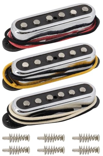 Alnico 5 ST Pickup Single Coil Pickups Open Style Neck/Middle/Bridge Pickup Set for Stratocaster Electric Guitar Parts Replacement (Chrome Cover)