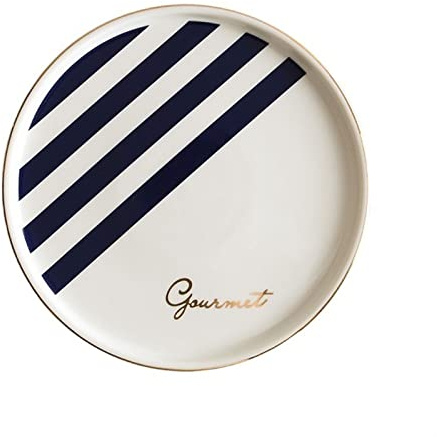 Breakfast Tray European Style Ceramic Stripe Circular Storage Tray Cosmetics Jewelry Hallway Storage Tray Breakfast Service Tray Serving Tray (Color : B)