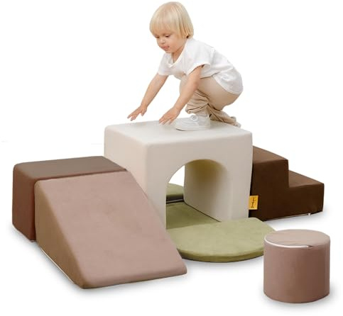 BanaSuper Blocs Mousse Éducatifs Modulables | Jeu de Motricité Intérieure pour Enfants | Parcours Motricité | Structure d'escalade Antidérapante | Design Lavable & Sécurité Renforcée (Gris)